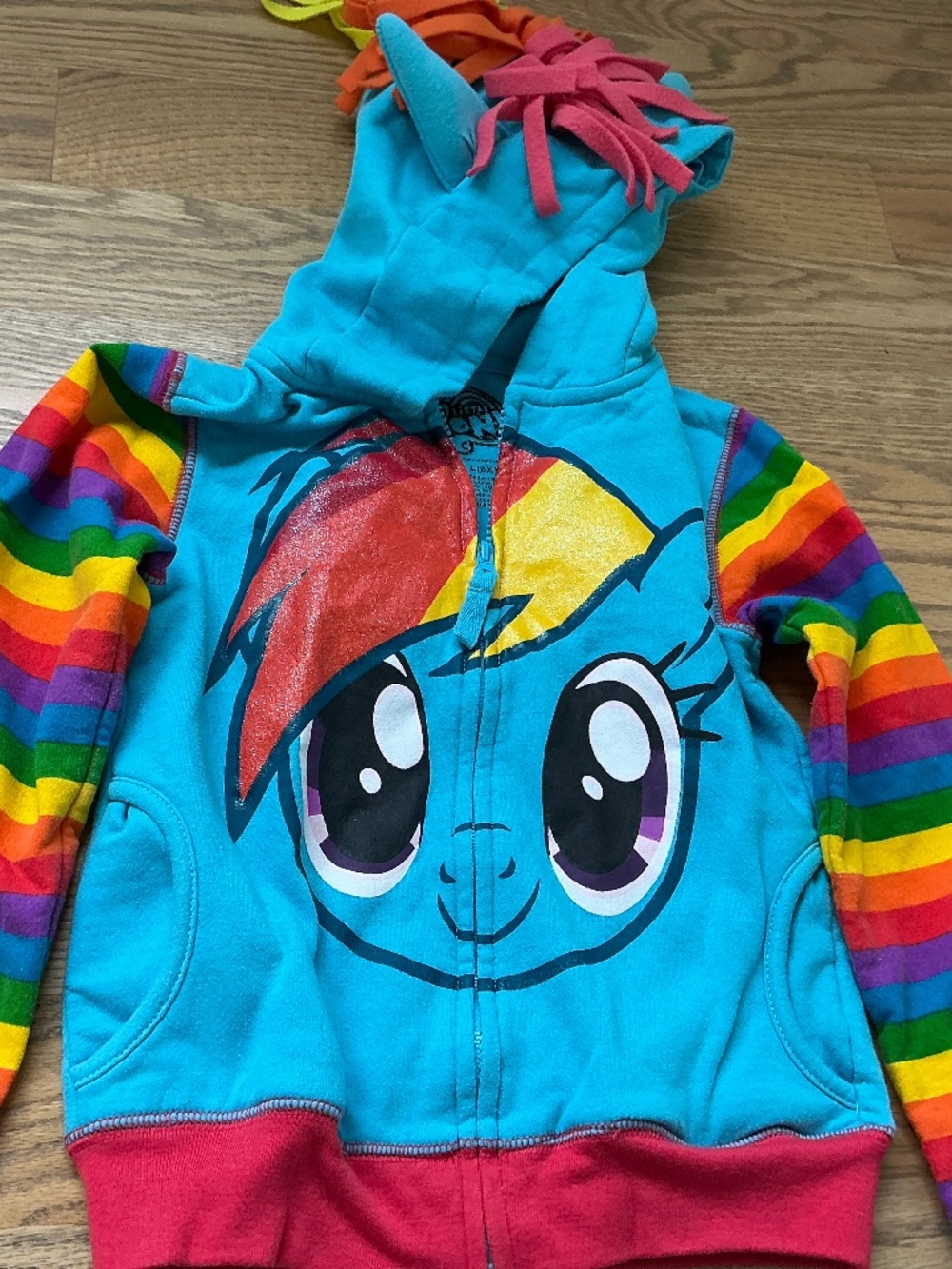 My Little Pony Blue colorful zip Hoodie with hair tassels, horns and wings.